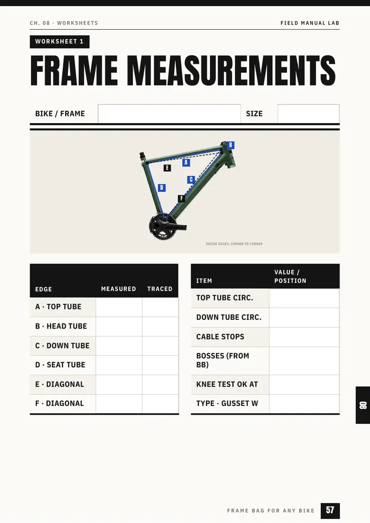 Guide page 57: printable frame measurement worksheet